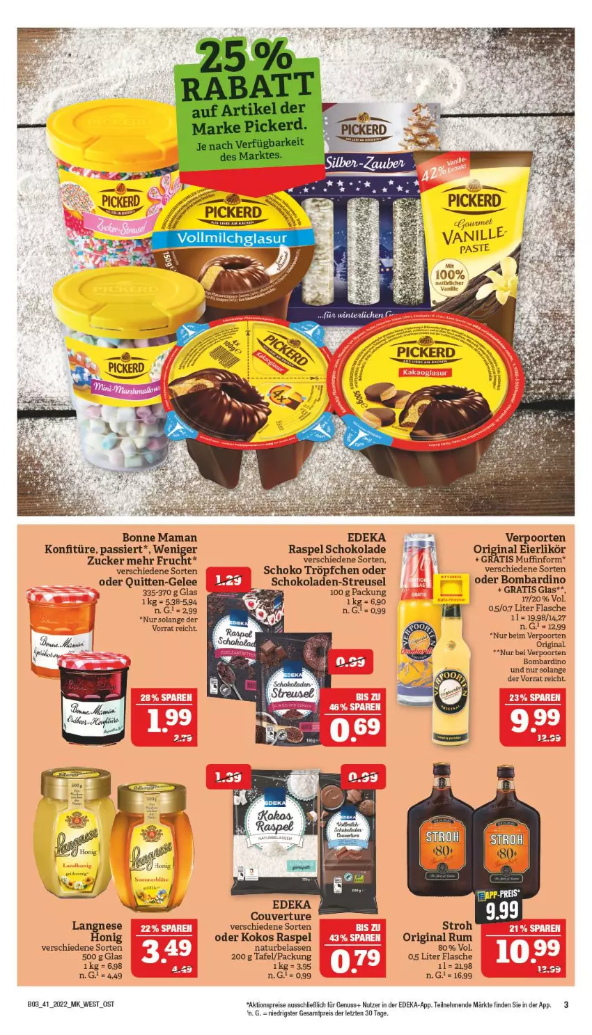 Aktueller Prospekt Marktkauf - Prospekt - von 09.10 bis 15.10.2022 - strona 3 - produkty: aktionspreis, bonne maman, deka, eier, eierlikör, eis, flasche, frucht, gelee, gin, honig, kokos, konfitüre, langnese, likör, mam, Muffin, Muffinform, natur, nuss, reis, rum, schoko, schokolade, schokoladen, Ti, verpoorten, ZTE, zucker