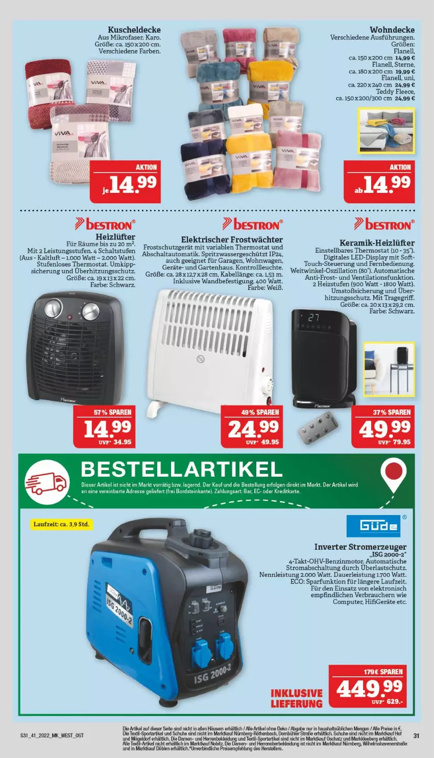 Aktueller Prospekt Marktkauf - Prospekt - von 09.10 bis 15.10.2022 - strona 35 - produkty: auer, auto, computer, decke, eis, Elektro, elle, fernbedienung, kleid, Kleidung, kuscheldecke, LG, mab, mikrofaser, pute, Rauch, reis, Ria, Schal, schuhe, Stromerzeuger, teller, thermostat, Ti, tisch, tragegriff, überhitzungsschutz, wasser