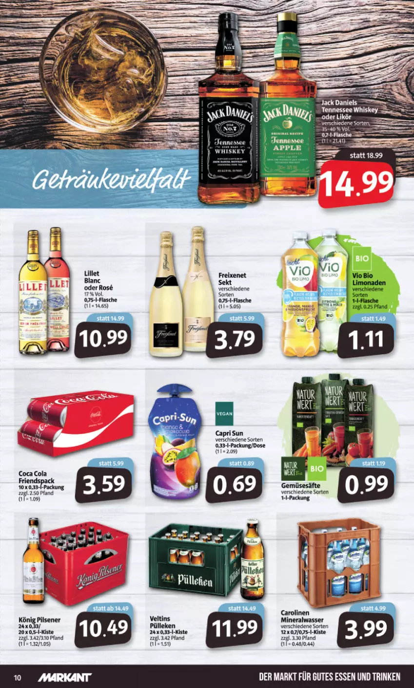 Aktueller Prospekt Markant - Prospekte - von 04.04 bis 09.04.2022 - strona 10 - produkty: Cap, flasche, freixenet, gutes essen, jack daniel, jack daniels, LG, lillet, sekt, tennessee whiskey, Ti, veltins, whiskey