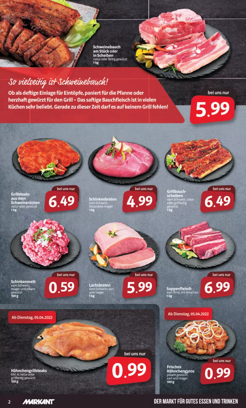 Aktueller Prospekt Markant - Prospekte - von 04.04 bis 09.04.2022 - strona 2 - produkty: Bau, eintöpfe, eis, fleisch, gewürz, grill, gutes essen, küche, Küchen, pfanne, saft, Ti