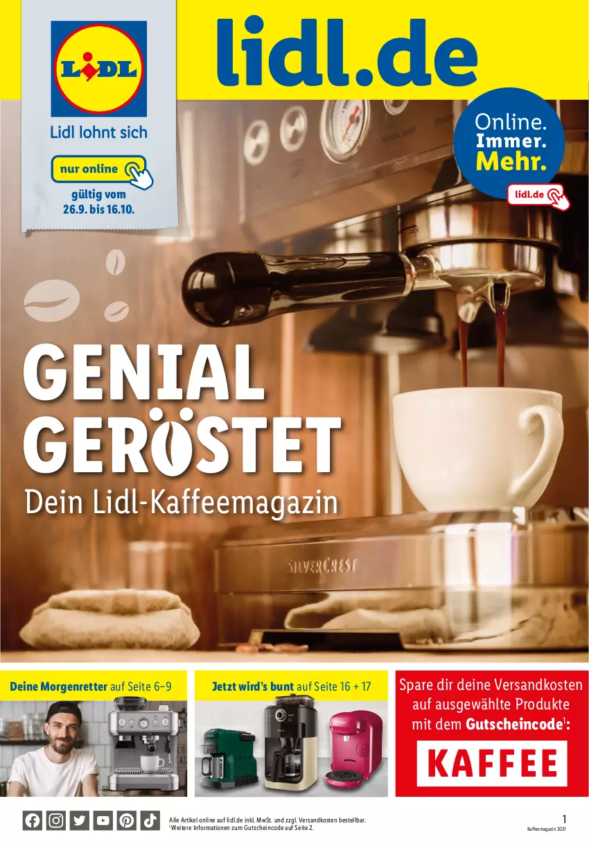 Aktueller Prospekt Lidl - Kaffeemagazin - von 26.09 bis 16.10.2021 - strona 1