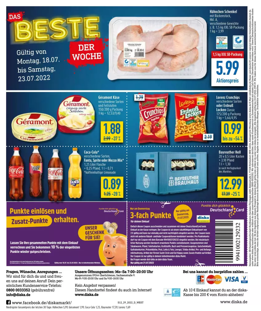 Aktueller Prospekt Diska - Prospekte - von 18.07 bis 23.07.2022 - strona 12 - produkty: angebot, angebote, beko, buch, chips, coca-cola, cola, coupon, crunchips, deka, dell, eis, ente, erde, fanta, flasche, gin, guthabenkarte, gutschein, kraft, lorenz, lorenz crunchips, Mezzo Mix, milch, reis, sac, sprite, Sushi, Tchibo, tee, telefon, Ti, Tiere, uhr, ZTE