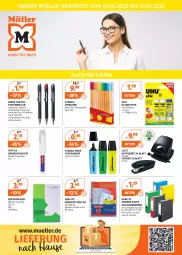 Gazetka promocyjna Mueller - Schreibwaren Angebote - Gazetka - ważna od 15.01 do 15.01.2022 - strona 1 - produkty: angebot, angebote, boss, Brei, Clin, din a4, elle, faber castell, Fineliner, kopierpapier, leitz, Müller, ordner, papier, prospekthüllen, Roller, shake, stabilo, stifte, textmarker, Ti, uhu