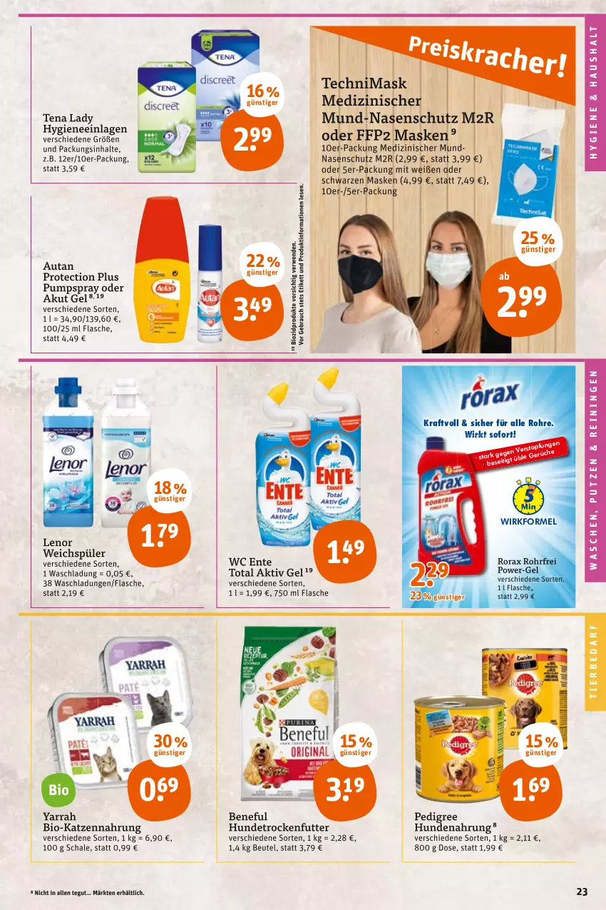 Aktueller Prospekt Tegut - Angebote der Woche - von 11.07 bis 16.07.2022 - strona 25 - produkty: aktiv gel, Autan, beutel, bio, biozidprodukte, ente, FFP2, flasche, hundenahrung, katzennahrung, kraft, lenor, lenor weichspüler, Maske, pedigree, power-gel, Rauch, rorax, rwe, Schal, Schale, Tena Lady, Ti, tierbedarf, topf, trockenfutter, wc ente, weichspüler