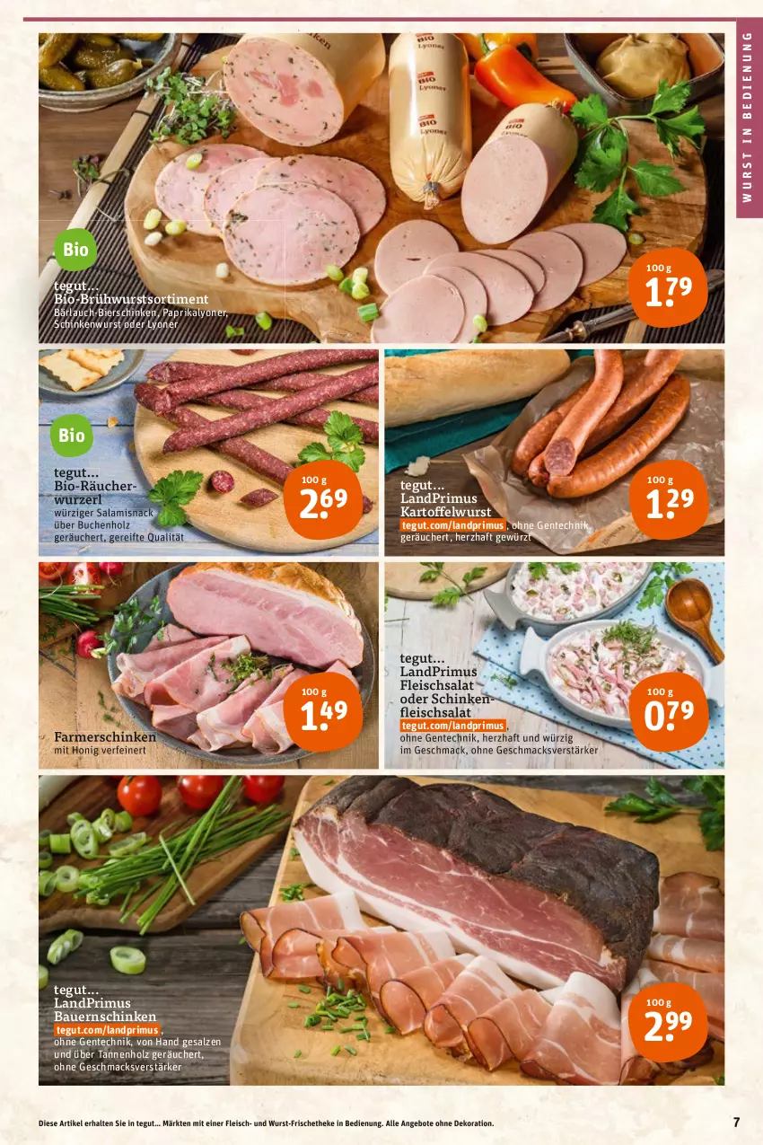 Aktueller Prospekt Tegut - Angebote der Woche - von 11.07 bis 16.07.2022 - strona 9 - produkty: angebot, angebote, auer, Bau, Bauer, Bauernschinken, bier, bierschinken, bio, Brühwurst, buch, dekoration, eis, ente, farmerschinken, fleisch, fleischsalat, gewürz, Holz, honig, kartoffel, landprimus, lyoner, mac, paprika, salami, salat, salz, schinken, schinkenwurst, snack, Ti, wurst, Yo