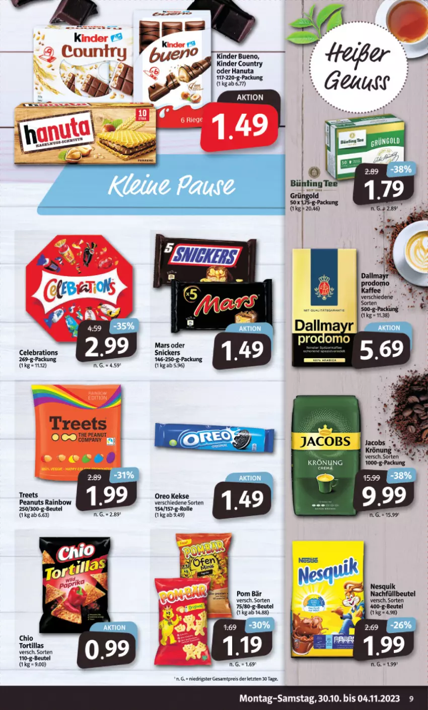 Aktueller Prospekt Markant - Prospekte - von 30.10 bis 04.11.2023 - strona 9 - produkty: beutel, eis, hanuta, keks, kekse, Kinder, kinder bueno, kinder country, mars, oreo, reis, snickers, Ti, tortilla, tortillas, ZTE