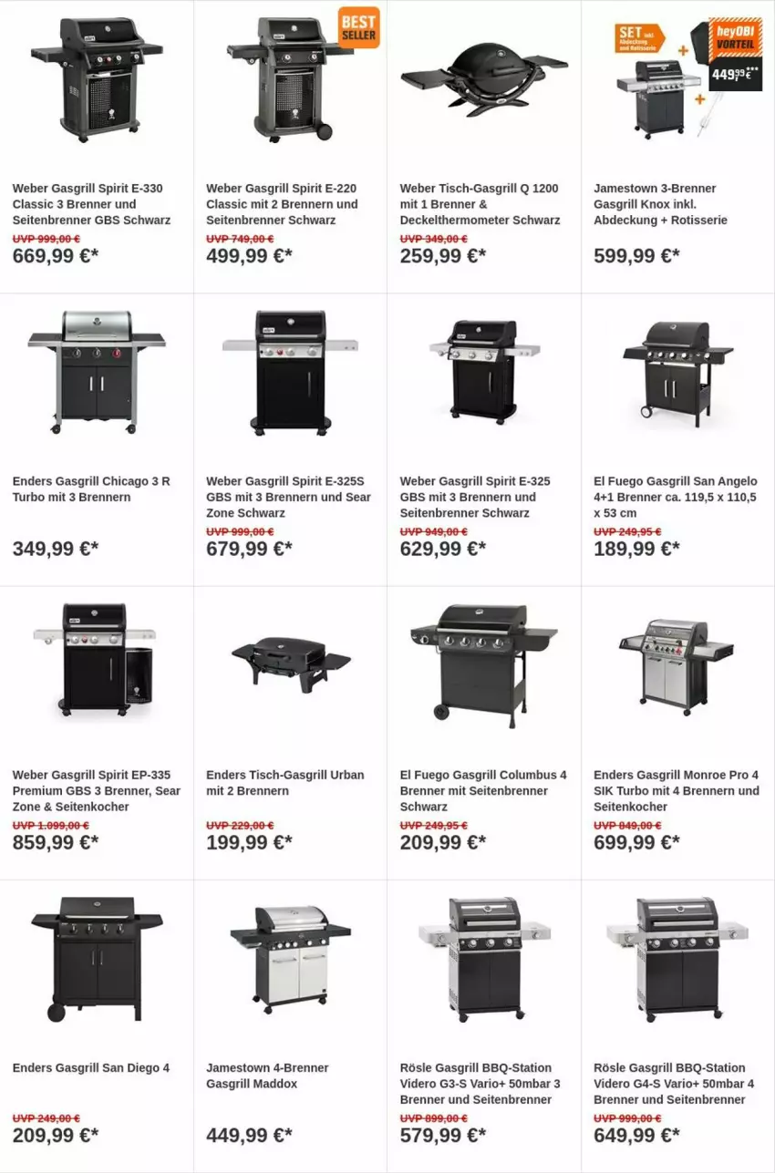 Aktueller Prospekt Obi - Prospekte - von 19.09 bis 27.09.2023 - strona 15 - produkty: decke, Deckel, enders, gasgrill, grill, Kocher, rösle, thermometer, Ti, tisch, weber