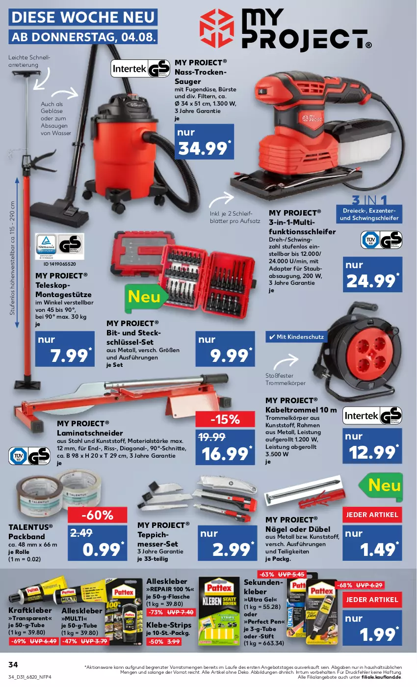 Aktueller Prospekt Kaufland - von 04.08 bis 10.08.2022 - strona 34 - produkty: adapter, angebot, angebote, bürste, eis, ente, flasche, Kabeltrommel, Kinder, kleber, kraft, laminat, messer, Packband, Ria, Teleskop, teppich, Ti, Trockensauger, trommel, wasser, ZTE