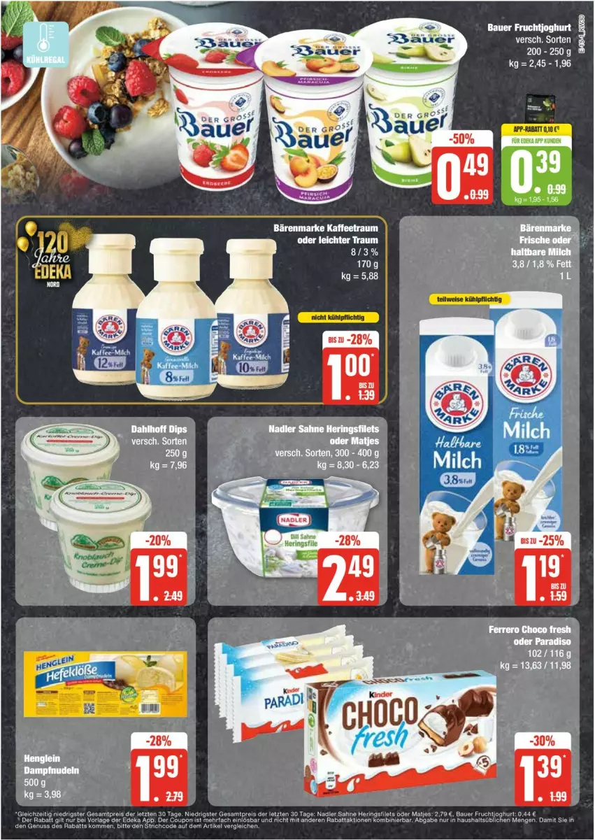 Aktueller Prospekt Edeka - Prospekte - von 22.07 bis 27.07.2024 - strona 15 - produkty: auer, bärenmarke, Bau, Bauer, coupon, deka, eis, filet, filets, frucht, fruchtjoghurt, hering, Herings, heringsfilets, joghur, joghurt, kaffee, nadler, reis, ring, sahne, Ti, ZTE