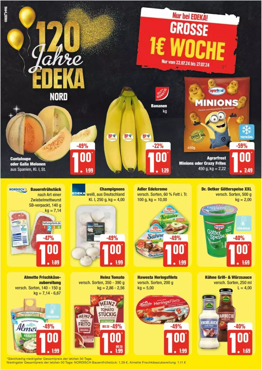 Aktueller Prospekt Edeka - Prospekte - von 22.07 bis 27.07.2024 - strona 2 - produkty: Crazy Frites, deka, galia melonen, hering, Herings, melone, melonen, ring