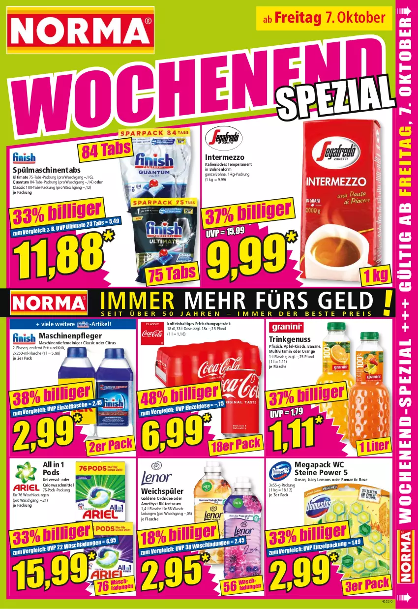 Aktueller Prospekt Norma - Norma - von 04.10 bis 11.10.2022 - strona 15 - produkty: apfel, banane, Blüte, bohne, bohnen, citrus, colorwaschmittel, erfrischungsgetränk, flasche, getränk, intermezzo, kirsch, Maschinenpfleger, nuss, orange, orchidee, pfirsich, Pods, reiniger, spülmaschinen, spülmaschinentabs, Ti, vita, waschmittel, weichspüler