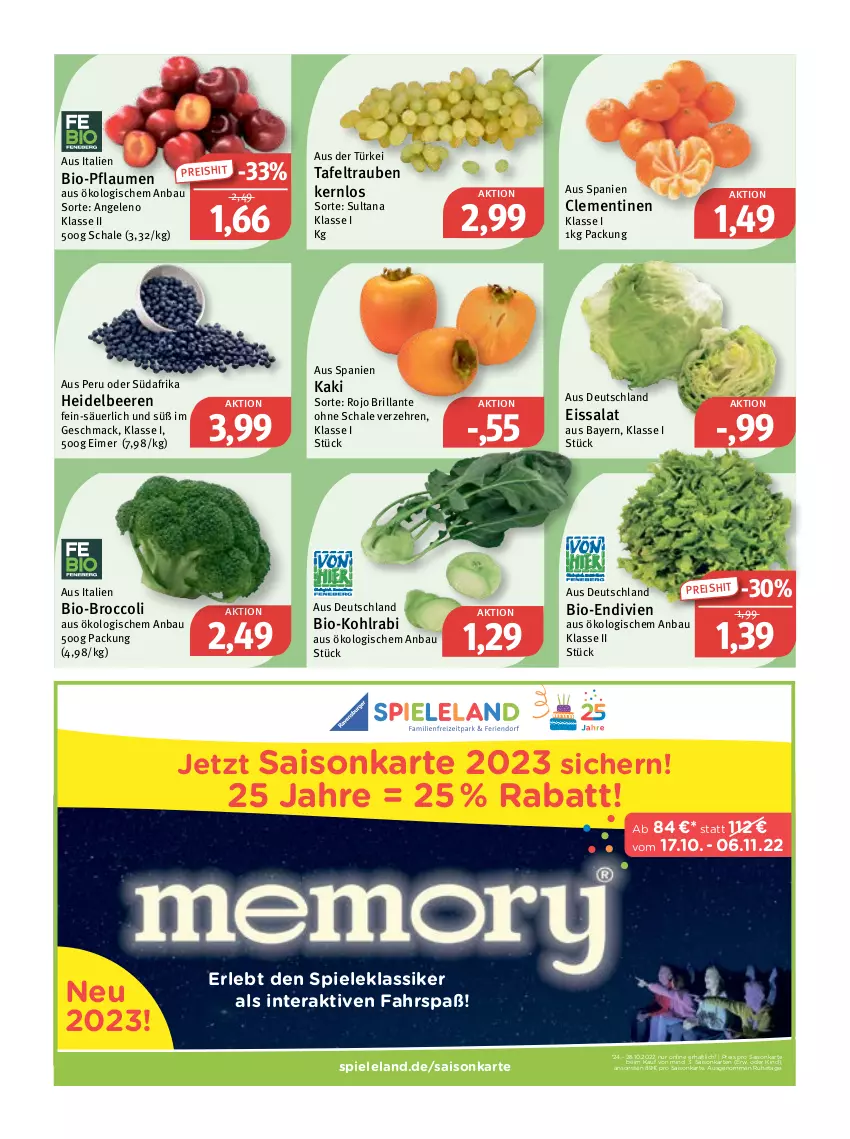 Aktueller Prospekt Feneberg - Prospekte - von 27.10 bis 29.10.2022 - strona 5 - produkty: Bau, beere, beeren, bio, broccoli, clementinen, eimer, eis, Elan, heidelbeere, heidelbeeren, Kaki, kohlrabi, mac, pflaume, pflaumen, reis, salat, Schal, Schale, Spiele, tafeltrauben, Ti, trauben