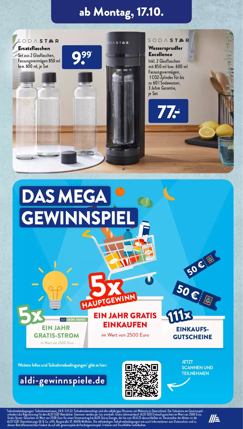 Aktueller Prospekt AldiSud - IN ZWEI WOCHEN - von 17.10 bis 22.10.2022 - strona 7 - produkty: aldi, eis, elle, erde, flasche, gewinnspiel, glasflasche, gutschein, gutscheine, Soda, Spiele, Ti, wasser, wassersprudler