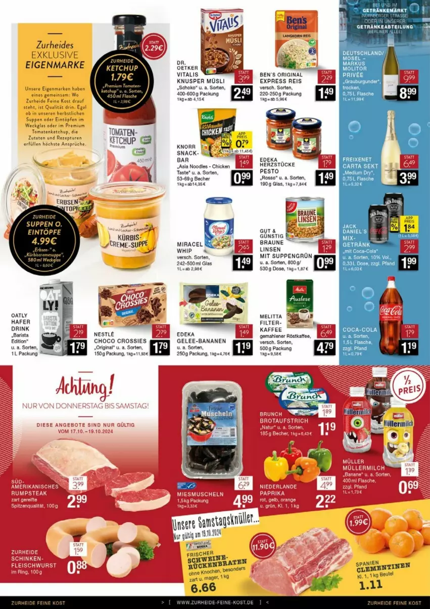 Aktueller Prospekt Edeka - Prospekte - von 12.10 bis 19.10.2024 - strona 5 - produkty: Abtei, banane, bananen, Becher, Ben’s Original, braun, choco crossies, crossies, deka, drink, eintopf, eintöpfe, eis, flasche, gelee, getränk, getränke, gin, hafer, kaffee, ketchup, Kürbis, linsen, melitta, müsli, pesto, reis, rezept, schoko, schwein, schweine, suppe, suppen, tee, Ti, tomate, tomaten, tomatenketchup, topf, weck, wein, weine