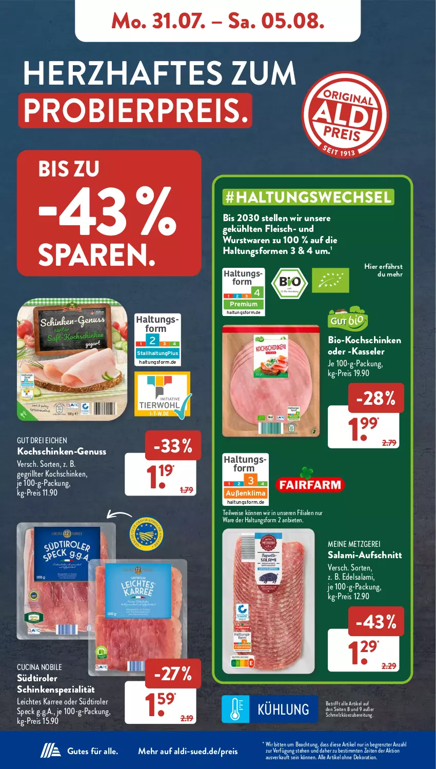 Aktueller Prospekt AldiSud - NÄCHSTE WOCHE - von 31.07 bis 05.08.2023 - strona 10 - produkty: aldi, alle artikel ohne dekoration, aufschnitt, bier, bio, cin, dekoration, Edelsalami, eis, elle, fleisch, grill, gsw, Käse, kasseler, kochschinken, nuss, reis, salami, schinken, Schmelzkäse, schmelzkäsezubereitung, Speck, Spezi, südtiroler, Ti, wurst, ZTE