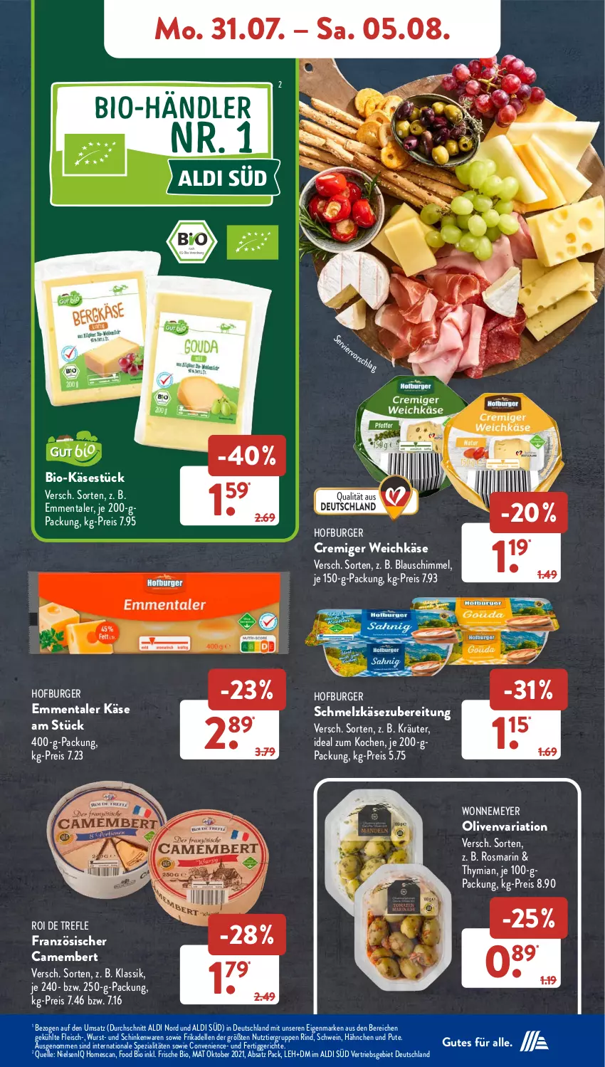 Aktueller Prospekt AldiSud - NÄCHSTE WOCHE - von 31.07 bis 05.08.2023 - strona 11 - produkty: aldi, bio, Bio-Käse, burger, camembert, dell, eis, elle, emmentaler, fertiggericht, fertiggerichte, fleisch, frikadellen, Käse, kräuter, olive, oliven, pute, reis, Ria, rind, rosmarin, schinken, Schmelzkäse, schmelzkäsezubereitung, schwein, Spezi, Ti, weichkäse, wein, wurst