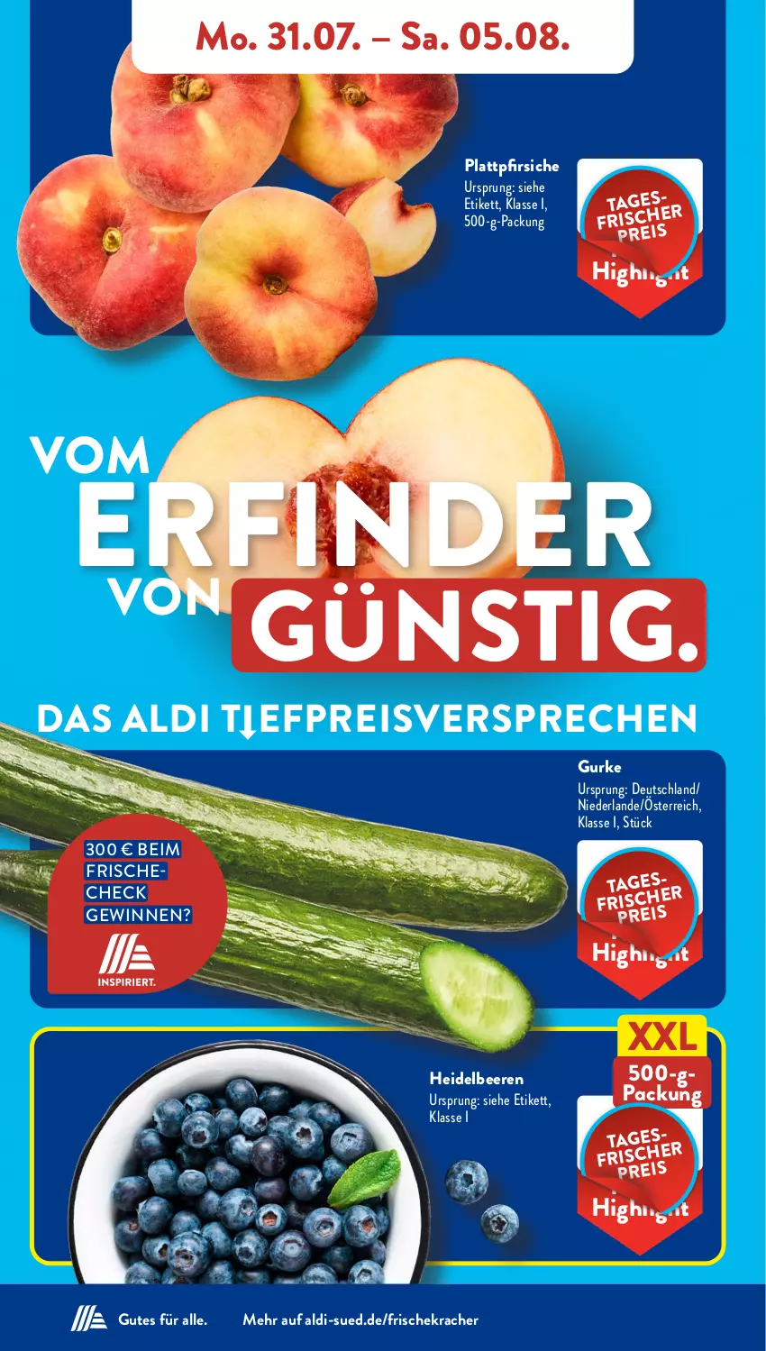 Aktueller Prospekt AldiSud - NÄCHSTE WOCHE - von 31.07 bis 05.08.2023 - strona 6 - produkty: aldi, beere, beeren, eis, gurke, heidelbeere, heidelbeeren, kracher, pfirsich, pfirsiche, plattpfirsiche, reis, Ti