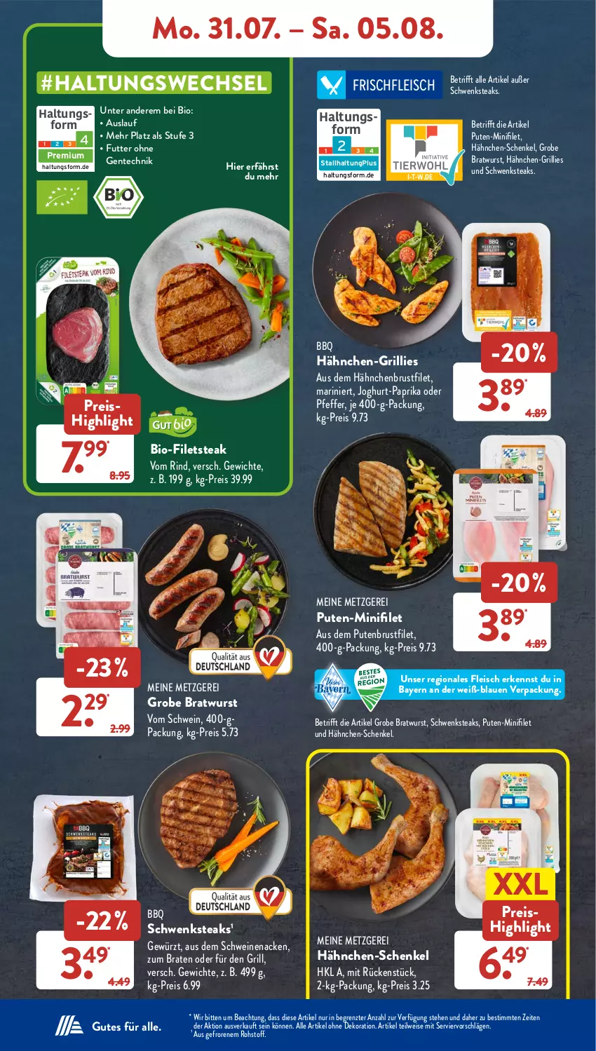 Aktueller Prospekt AldiSud - NÄCHSTE WOCHE - von 31.07 bis 05.08.2023 - strona 8 - produkty: alle artikel ohne dekoration, bio, braten, bratwurst, brustfilet, dekoration, eis, ente, filet, filets, fleisch, gewürz, grill, grobe bratwurst, gsw, hähnchen-schenkel, hähnchenbrust, hähnchenbrustfilet, henkel, joghur, joghurt, paprika, pfeffer, pute, putenbrust, putenbrustfilet, reis, rind, schenkel, schwein, schweine, schweinenacken, steak, steaks, Ti, wein, weine, wurst, ZTE