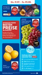 Gazetka promocyjna AldiSud - NÄCHSTE WOCHE - Gazetka - ważna od 05.08 do 05.08.2023 - strona 7 - produkty: aldi, angebot, asti, bio, Bio-Obst, decke, eis, elle, henkel, korb, kracher, leine, natur, obst, Obst und Gemüse, reis, rum, Ti, trauben, und gemüse, zitrone, zitronen, ZTE