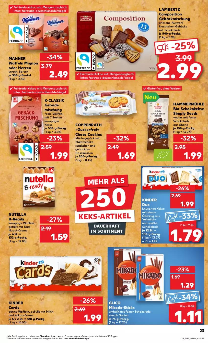 Aktueller Prospekt Kaufland - Prospekt - von 12.09 bis 18.09.2024 - strona 23 - produkty: Amber, angebot, angebote, auer, beutel, bio, cookie, cookies, coppenrath, creme, eis, gebäckmischung, kakao, keks, kekse, Kinder, lambertz, Manner, mikado, milch, nuss, nutella, reis, schoko, schokolade, sim, Ti, vollmilch, waffeln, ZTE, zucker