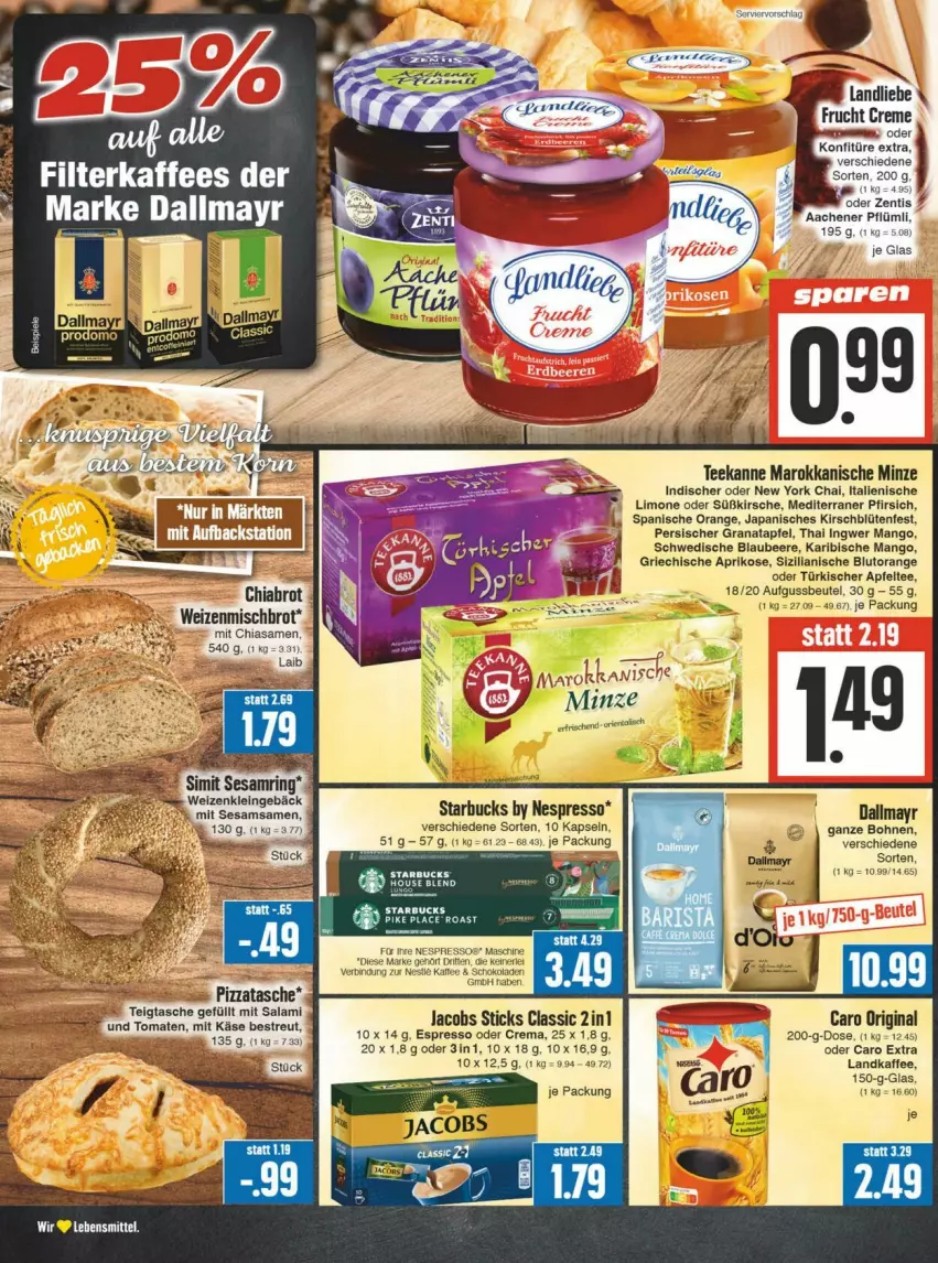 Aktueller Prospekt Edeka - Prospekte - von 24.02 bis 02.03.2024 - strona 10 - produkty: apfel, aprikose, beere, beutel, Blaubeer, blaubeere, Blüte, Blutorange, bohne, bohnen, brot, chia, creme, dallmayr, espresso, espresso oder, frucht, gin, grana, granatapfel, ingwer, jacobs, kaffee, kirsch, kirsche, konfitüre, konfitüre extra, landliebe, limo, mango, minze, ndk, nespresso, orange, pfirsich, pizza, Rana, ring, salami, sesam, Sesamring, sim, starbucks, Tasche, tee, teekanne, Ti, tomate, tomaten, weizenmischbrot, Yo, zentis