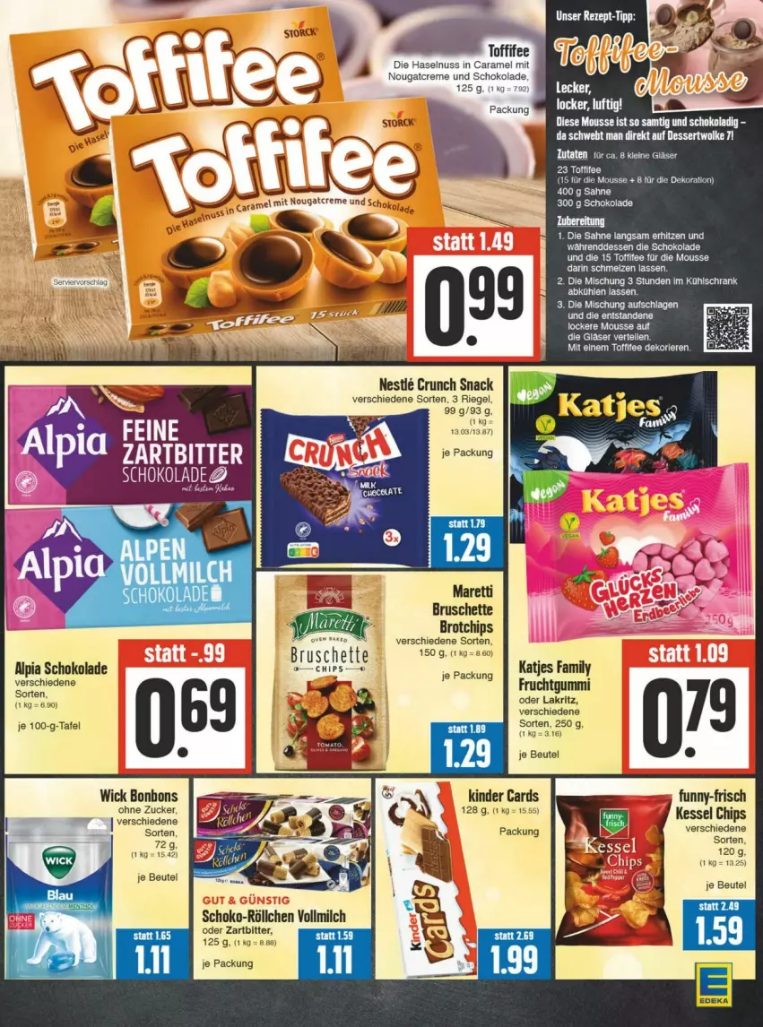 Aktueller Prospekt Edeka - Prospekte - von 24.02 bis 02.03.2024 - strona 11 - produkty: alpia, beutel, bonbons, brot, Bruschette, caramel, chips, creme, deka, frucht, fruchtgummi, funny-frisch, haselnuss, katjes, Kinder, Lakritz, milch, Nougatcreme, nuss, oder lakritz, riegel, schoko, schokolade, snack, storck, Ti, toffifee, vollmilch, WICK, zucker