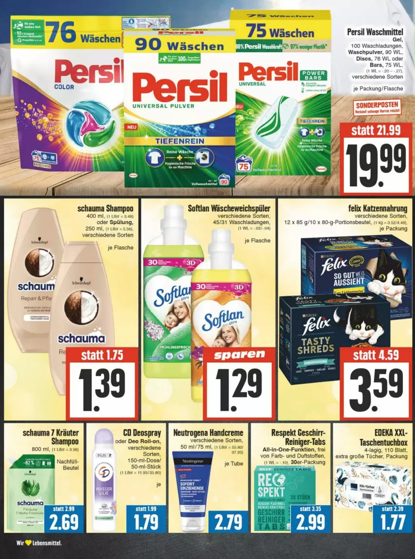 Aktueller Prospekt Edeka - Prospekte - von 24.02 bis 02.03.2024 - strona 16 - produkty: beutel, creme, deka, deo, deo roll-on, deospray, felix, flasche, geschirr, handcreme, HP, katzennahrung, kräuter, neutrogena, oder deo roll-on, persil, persil waschmittel, portionsbeutel, reiniger, roll-on, schauma, schauma shampoo, shampoo, Softlan, spülung, Tasche, taschen, Ti, tuc, tücher, universal pulver, waschmittel, Waschpulver, weichspüler