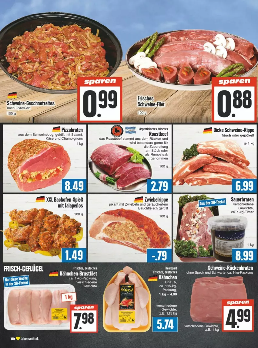 Aktueller Prospekt Edeka - Prospekte - von 24.02 bis 02.03.2024 - strona 2 - produkty: auer, backofen, Bau, beef, braten, champignon, champignons, eimer, eis, fleisch, gyros, Käse, lebensmittel, mit zwiebeln, Ofen, pizza, roastbeef, rum, rumpsteak, salami, schwein, schweine, steak, Ti, wein, weine, zwiebel, zwiebeln