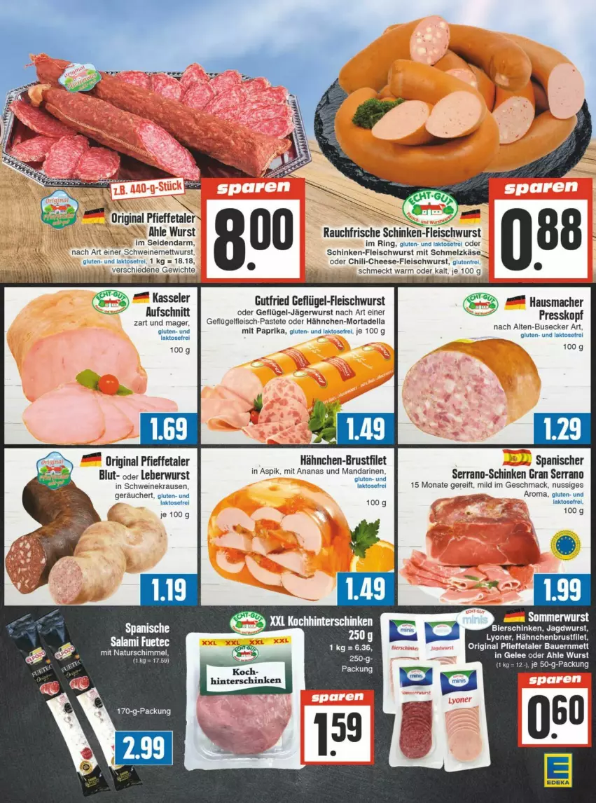 Aktueller Prospekt Edeka - Prospekte - von 24.02 bis 02.03.2024 - strona 3 - produkty: aufschnitt, brustfilet, chili, dell, eis, feta, filet, fleisch, fleischwurst, Geflügel, Geflügel-Fleischwurst, gin, gutfried, hähnchen-brustfilet, Hausmacher, Käse, kasseler, leberwurst, mac, Mett, mettwurst, mit paprika, mortadella, nuss, paprika, pastete, Rauch, ring, salami, schinken, Schmelzkäse, schwein, schweine, schweinemett, serrano, Ti, wein, weine, wurst