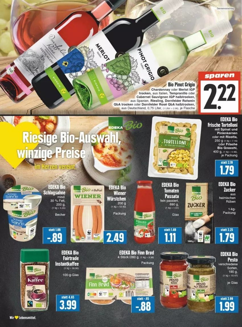 Aktueller Prospekt Edeka - Prospekte - von 24.02 bis 02.03.2024 - strona 8 - produkty: bio, chardonnay, dornfelder, eis, flasche, gnocchi, instantkaffee, kaffee, merl, merlot, pesto, pinienkerne, Pinot, pinot grigio, riesling, rotwein, sauvignon, spinat, tempranillo, wein, wiener, zucker