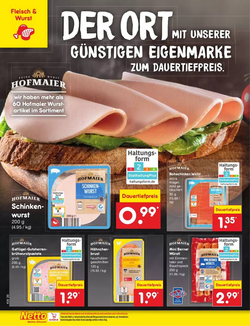 Aktueller Prospekt Netto Marken-Discount - Filial-Angebote - von 25.09 bis 30.09.2023 - strona 48 - produkty: auer, Bau, Brühwurst, dauertiefpreis, eis, emmentaler, fleisch, Geflügel, hähnchenbrust, ndk, pastete, reis, rohschinken, schinken, schinkenwurst, schnitten, Speck, Ti, tiefpreis, wurst