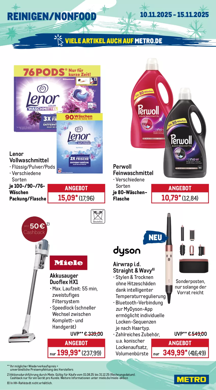 Aktueller Prospekt Metro - Wochen-Angebote - von 10.11 bis 15.11.2025 - strona 17 - produkty: Airwrap, akku, angebot, brut, bürste, champagne, dell, Dyson, eis, elle, ente, feinwaschmittel, flasche, früchte, früchten, getränk, getränke, Glühwein, Intel, käfer, lenor, licor, licor 43, Metro, miele, orange, orangen, Palette, perwoll, Pinot, pinot grigio, Pods, reis, Ria, rotwein, Schal, Schale, sonderposten, spee, teller, Ti, vollwaschmittel, waschmittel, wein, wrap, zitrone, zitronen
