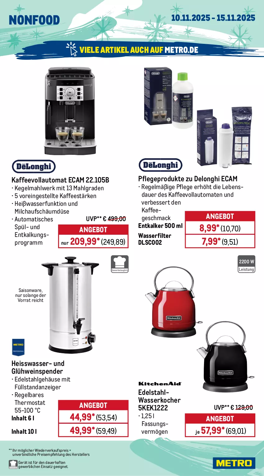 Aktueller Prospekt Metro - Wochen-Angebote - von 10.11 bis 15.11.2025 - strona 23 - produkty: angebot, auer, auto, delonghi, edelstahl, eis, elle, entkalker, garraum, Glühwein, grill, handmixer, kaffee, kaffeevollautomat, kaffeevollautomaten, Kocher, lack, LG, mac, Metro, mikrowelle, milch, Mixer, reis, sonderposten, stabmixer, teller, thermostat, Ti, timer, tisch, tomate, tomaten, Vakuumierer, vollautomaten, wasser, wasserfilter, wasserkocher, wein