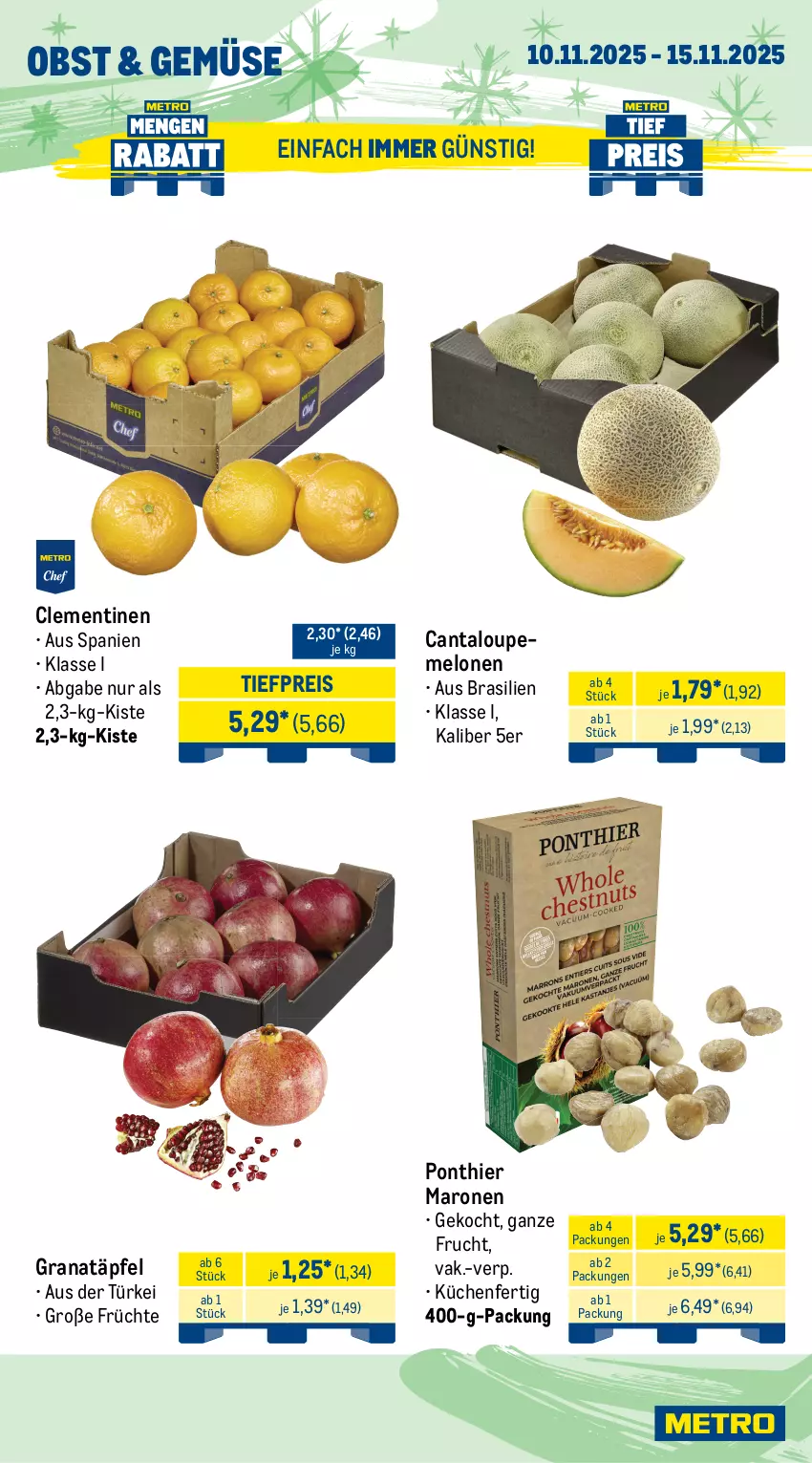 Aktueller Prospekt Metro - Wochen-Angebote - von 10.11 bis 15.11.2025 - strona 7 - produkty: angebot, beutel, clementinen, eis, fisch, fische, Fischer, frucht, früchte, grana, Granatäpfel, küche, Küchen, lachs, melone, melonen, Metro, obst, Rana, Räucherlachs, reis, Schere, schnitten, Ti, tiefpreis, Wild, wildlachs