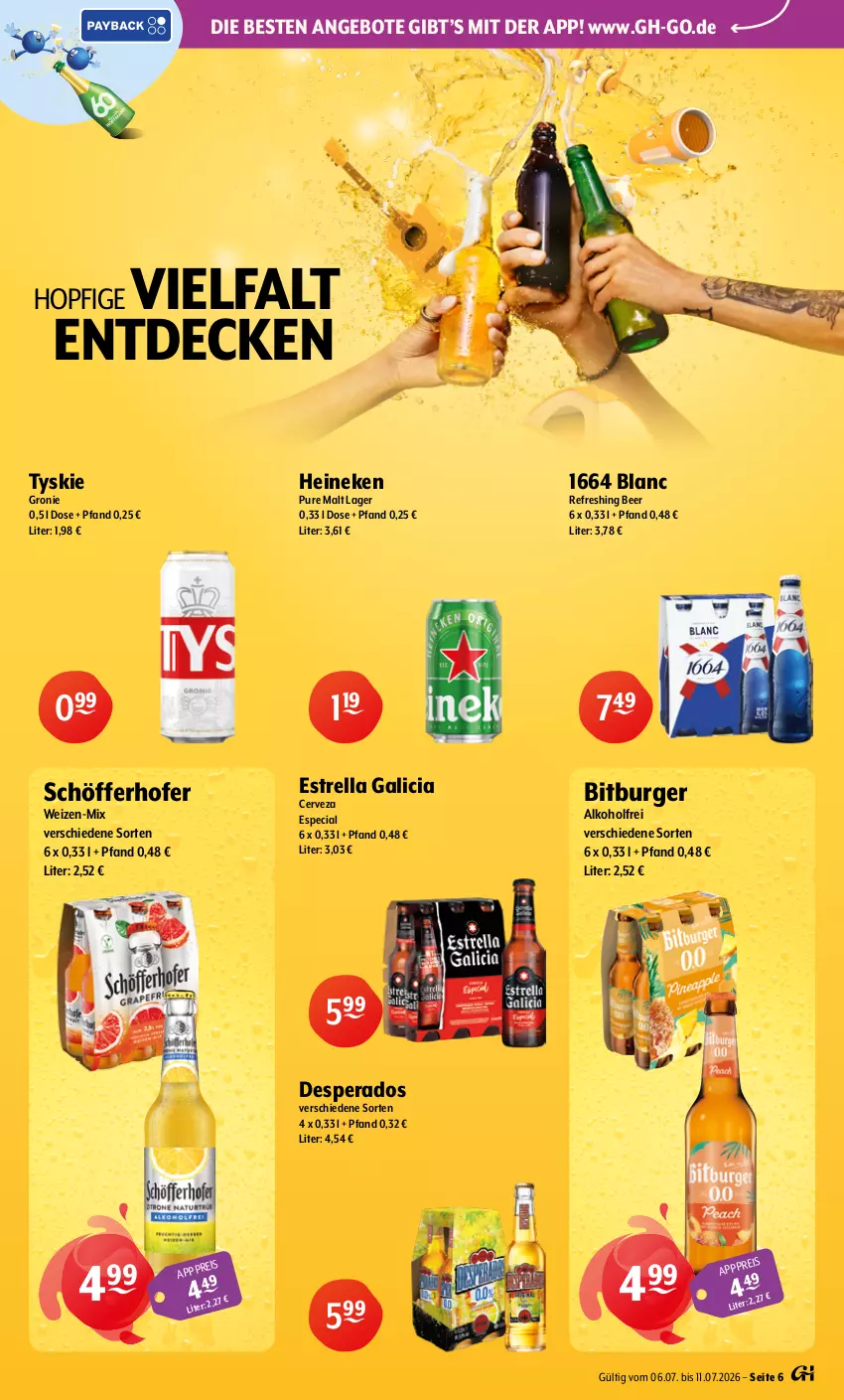Aktueller Prospekt Getraenke Hoffmann - Prospekte - von 06.07 bis 11.07.2026 - strona 6 - produkty: alkohol, angebot, angebote, bitburger, burger, decke, desperados, eis, heineken, rel, schöfferhofer, Ti, tyskie