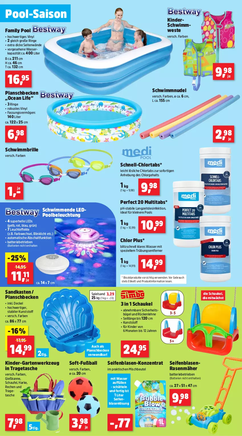 Aktueller Prospekt Thomas Philipps - von 22.04 bis 27.04.2024 - strona 12 - produkty: auto, ball, batterie, batterien, beleuchtung, beutel, bio, biozidprodukte, Brille, bügel, decke, Deckel, Desinfektion, elle, family pool, Fußball, Garten, Gießkanne, Kinder, leds, leine, Leuchte, LG, ndk, nudel, planschbecken, pool, rasen, rasenmäher, Rauch, ring, rückenlehne, rwe, Sandkasten, Schal, Schaukel, Schwimmbrille, Schwimmnudel, Seife, Spezi, spielsand, Tasche, Ti, tisch, tragetasche, wasser, werkzeug, Weste