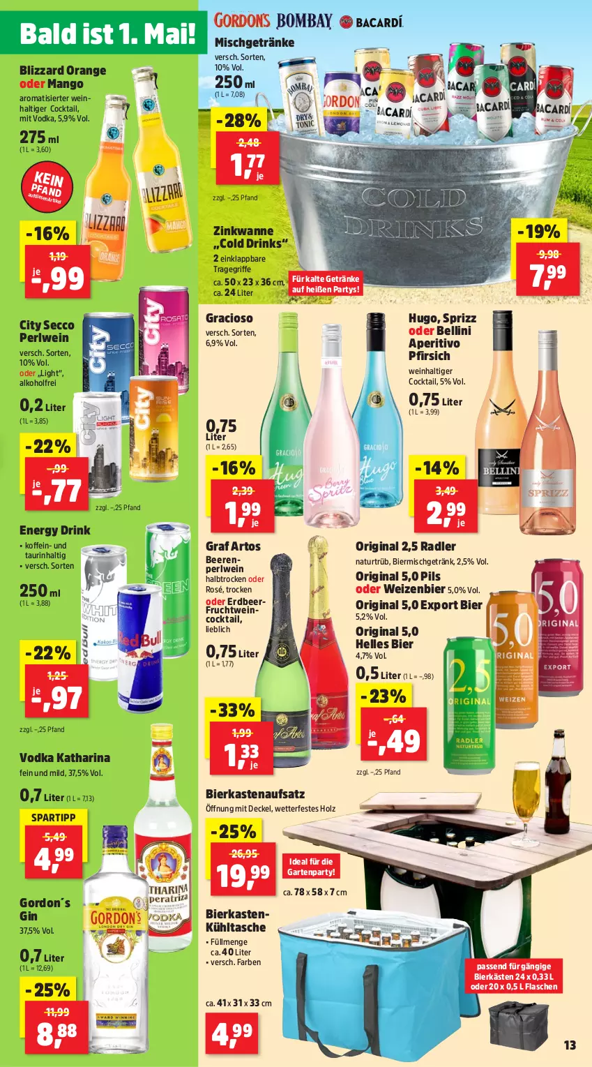 Aktueller Prospekt Thomas Philipps - von 22.04 bis 27.04.2024 - strona 17 - produkty: alkohol, beere, beeren, bier, Blizzard, cocktail, decke, Deckel, drink, drinks, ecco, elle, energy drink, flasche, frucht, Garten, getränk, getränke, gin, gordon, gracioso, Holz, hugo, kühltasche, mango, natur, orange, pfirsich, pils, radler, spartipp, Sprizz, Tasche, Ti, tragegriff, vodka, Wanne, wein