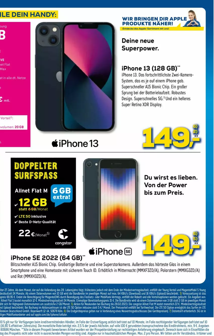 Aktueller Prospekt Euronics - Prospekte - von 22.02 bis 01.03.2023 - strona 10 - produkty: Apple, batterie, bio, Brei, congstar, eis, elle, erde, Handy, iphone, IPhone 13, IPhone SE, kamera, LG, reis, ring, smartphone, Ti