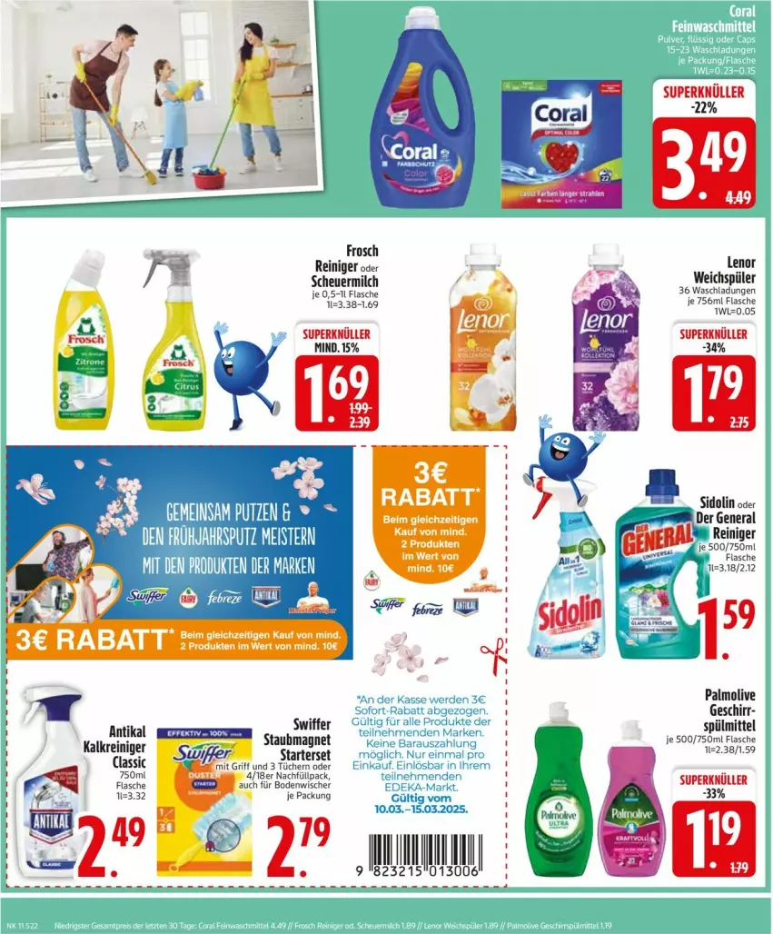 Aktueller Prospekt Edeka - Prospekte - von 10.03 bis 15.03.2025 - strona 24 - produkty: elle, flasche, Frosch, geschirr, Heu, Kalkreiniger, lenor, lenor weichspüler, milch, olive, palmolive, reiniger, scheuermilch, sidolin, spülmittel, staubmagnet, swiffer, Ti, weichspüler