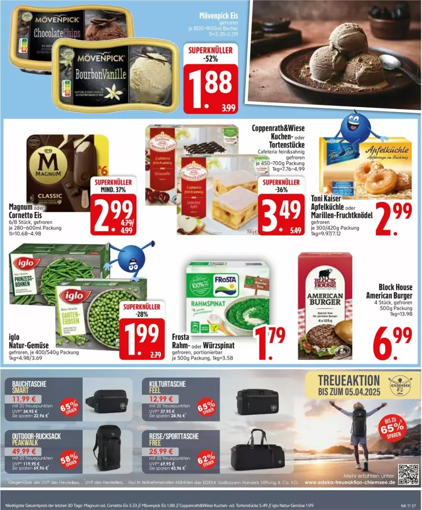 Aktueller Prospekt Edeka - Prospekte - von 10.03 bis 15.03.2025 - strona 9 - produkty: apfel, burger, coppenrath, cornetto, eis, frosta, frucht, Kaiser, Knödel, kuchen, magnum, mövenpick, natur, Ria, ring, spinat, Ti, torte