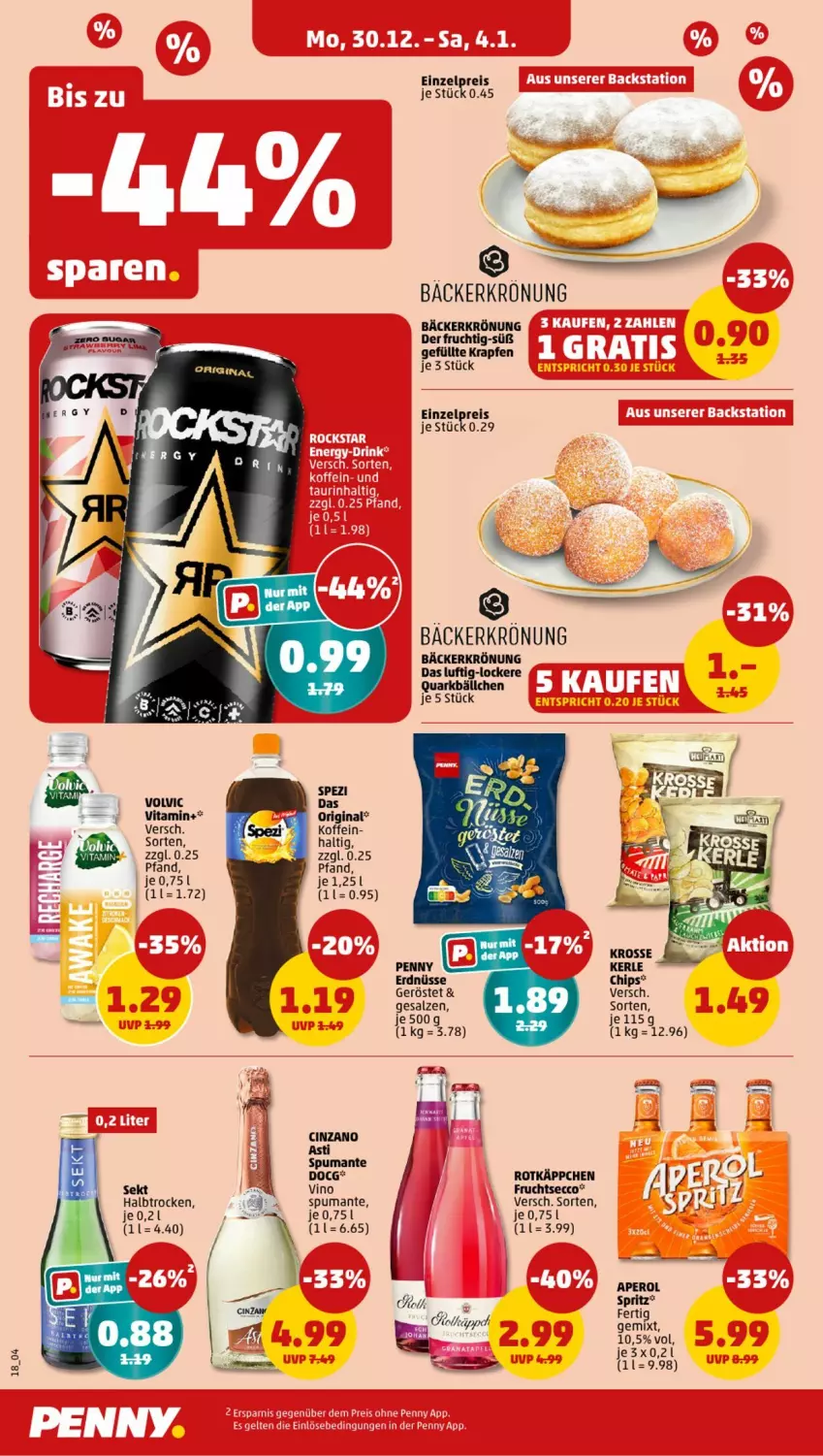 Aktueller Prospekt Penny - Prospekte - von 30.12.2025 bis 04.01.2026 - strona 18 - produkty: aperol, asti, chips, cin, cinzano, ecco, eis, erdnüsse, frucht, fruchtsecco, gin, puma, quark, reis, rotkäppchen, salz, sekt, Spezi, spumante, Ti, vita, volvic