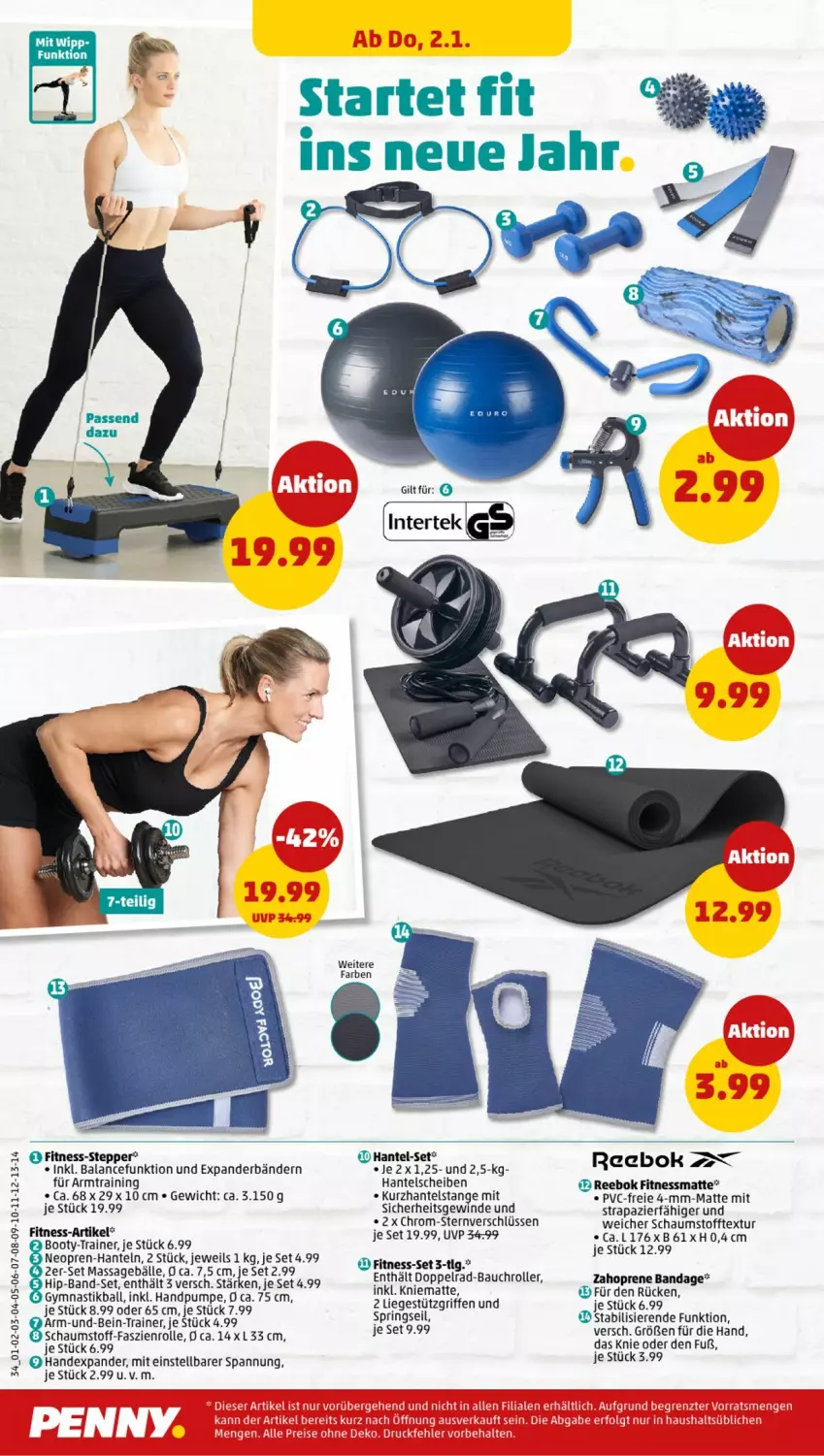 Aktueller Prospekt Penny - Prospekte - von 30.12.2025 bis 04.01.2026 - strona 34 - produkty: asti, ball, Bau, Hanteln, intertek, LG, Liege, Reebok, ring, Roller, Ti