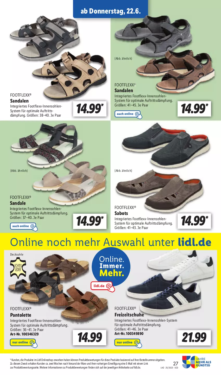 Aktueller Prospekt Lidl - Aktionsprospekt - von 19.06 bis 24.06.2023 - strona 31 - produkty: decksohle, Freizeitschuhe, pantolette, Sabots, sandale, sandalen, schuhe, Ti, weck