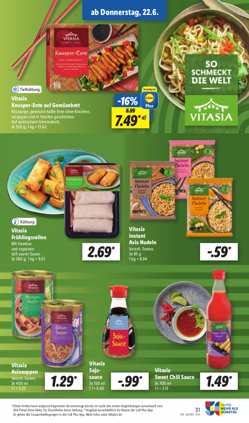 Aktueller Prospekt Lidl - Aktionsprospekt - von 19.06 bis 24.06.2023 - strona 35 - produkty: angebot, bett, chili, coupon, eis, ente, gewürz, mit gemüse, nudel, nudeln, reifen, reis, sauce, schnitten, soja, sojasauce, suppe, suppen, Ti, tisch, vita, ZTE