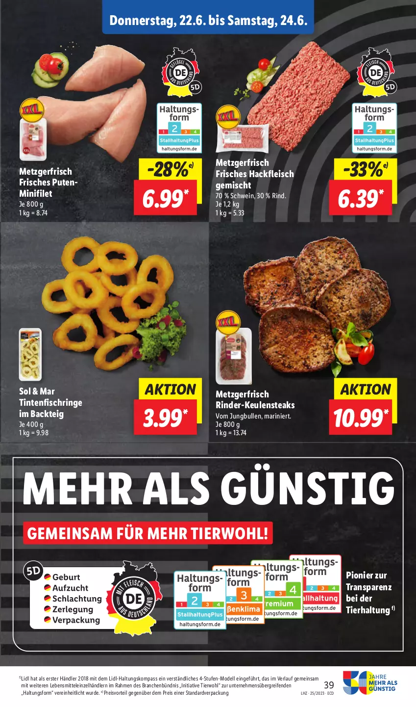 Aktueller Prospekt Lidl - Aktionsprospekt - von 19.06 bis 24.06.2023 - strona 43 - produkty: dell, eis, filet, fisch, fleisch, hackfleisch, hackfleisch gemischt, jungbullen, lebensmittel, Mode, preisvorteil, pute, reifen, reis, rind, rinder, ring, schwein, steak, steaks, Ti, Tintenfischringe, wein