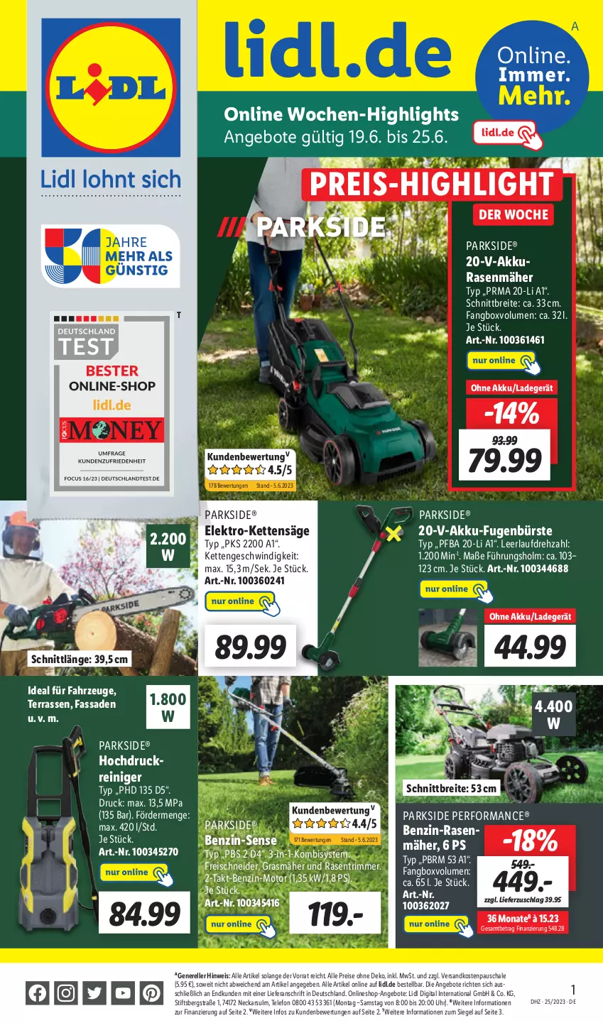 Aktueller Prospekt Lidl - Aktionsprospekt - von 19.06 bis 24.06.2023 - strona 53 - produkty: akku, angebot, angebote, Brei, bürste, eis, Elektro, elle, Fugenbürste, hochdruckreiniger, Kette, ladegerät, ndk, Parkside, rasen, rasenmäher, rasentrimmer, reiniger, reis, rel, säge, Schal, Schale, telefon, Ti, uhr