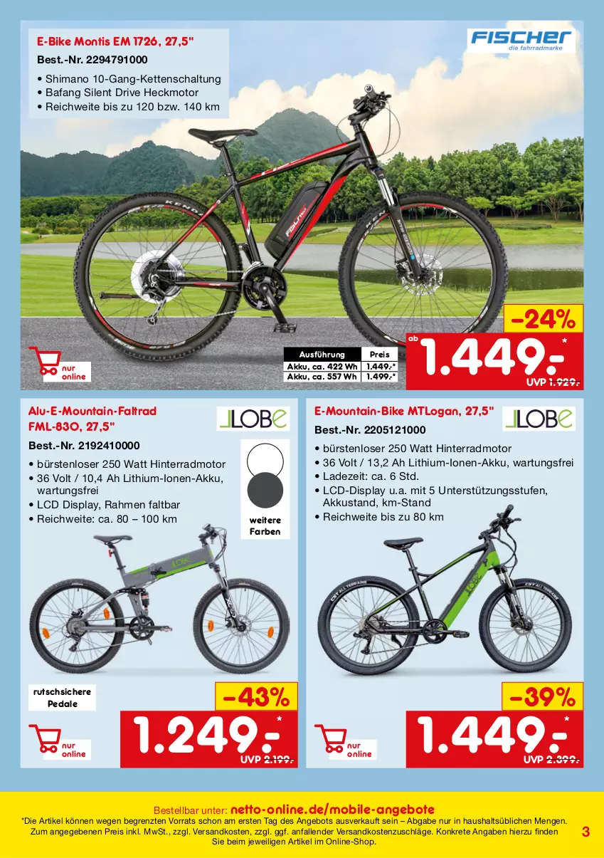 Aktueller Prospekt Netto Marken-Discount - Online-SonderangeboteMobilität - von 27.04 bis 31.07.2023 - strona 3 - produkty: akku, angebot, angebote, E-Bike, eis, Kette, ndk, reis, Schal, shimano, Ti, ZTE