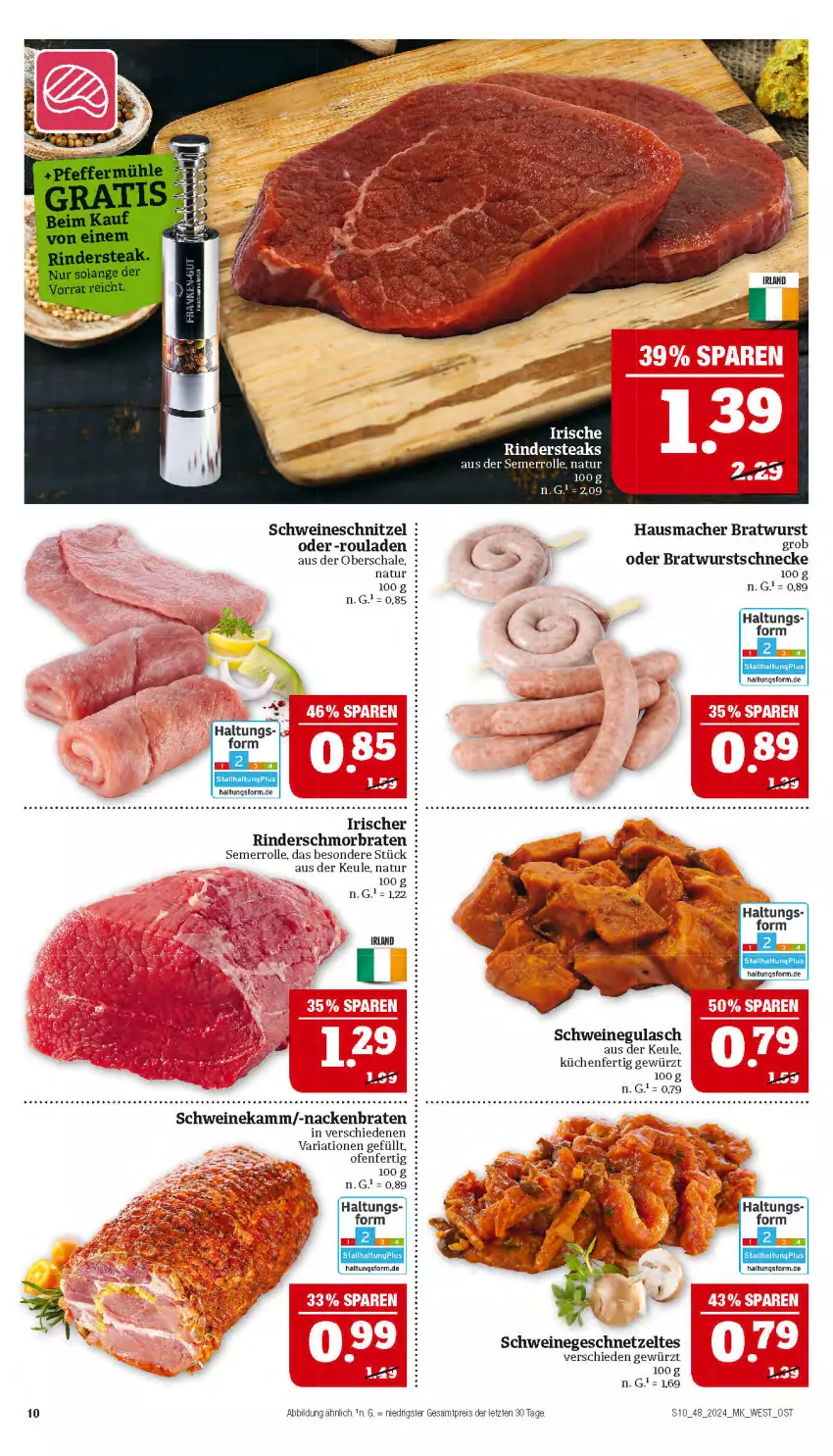 Aktueller Prospekt Marktkauf - Prospekt - von 24.11 bis 30.11.2024 - strona 10 - produkty: braten, bratwurst, eis, geschnetzeltes, gewürz, gulasch, Hausmacher, küche, Küchen, mac, natur, Ofen, reis, Ria, rind, rinder, Rindersteak, rouladen, Schal, Schale, schmorbraten, schnitzel, schwein, schweine, schweinegulasch, schweineschnitzel, steak, steaks, Ti, wein, weine, wurst, Zelt, ZTE