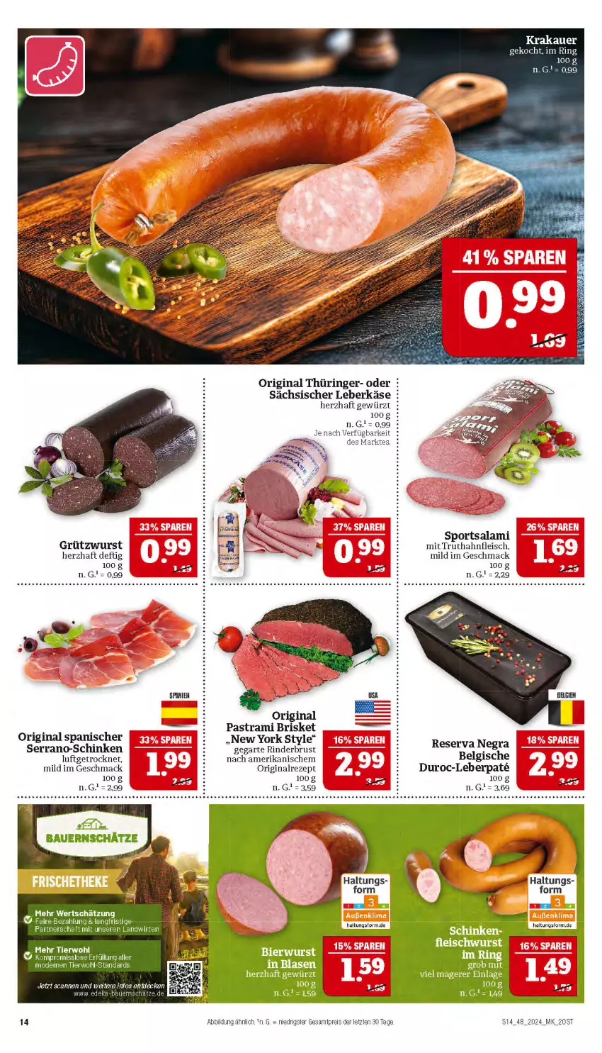 Aktueller Prospekt Marktkauf - Prospekt - von 24.11 bis 30.11.2024 - strona 14 - produkty: Astra, eis, fleisch, gewürz, gin, Käse, leberkäs, leberkäse, LG, mac, original thüringer, pastrami, reis, rezept, rind, rinder, ring, salami, schinken, serrano, Sport, Ti, truthahn, wurst, Yo, ZTE