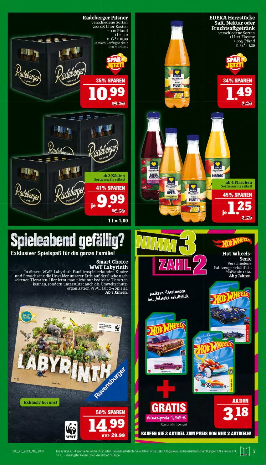 Aktueller Prospekt Marktkauf - Prospekt - von 24.11 bis 30.11.2024 - strona 3 - produkty: Berger, eis, erde, flasche, Nektar, pils, pilsner, radeberger, radeberger pilsner, reis, saft, Spiele, tee, Ti